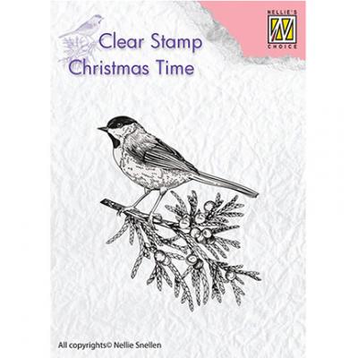 Nellie's Choice Clear Stamp - Conifer Branch With Bird